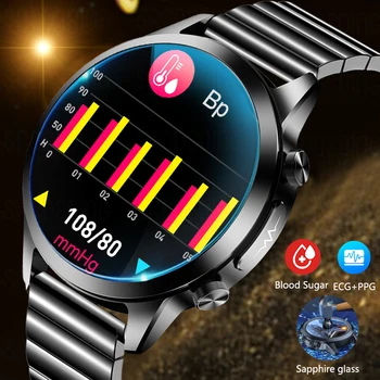 Сапфировое Стекло 2023 Смарт-Часы Мужские с Полным Сенсорным экраном, Спортивные Фитнес-Часы, Измеряющие уровень сахара в крови, ЭКГ + PPG Для Android ios, умные часы Для Мужчин + коробка