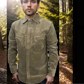 Мужские рубашки из хлопка и вельвета 8,5 см + спандекс, выстиранные в американском стиле Вестерн Винтаж