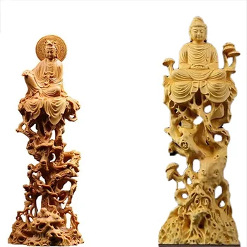 резьба по дереву Декоративная статуя Будды гуаньинь- Шакьямуни Художественная резьба по дереву, Виноградная лоза, декоративные фигурки для дома, Статуя фэн-шуй