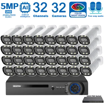 32-Канальный Комплект Видеорегистратора 5MP POE CCTV Камера Комплект системы Безопасности 16CH 4K NVR Цветной Комплект системы видеонаблюдения Ночного Видения