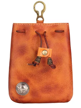Винтажная кожаная сумка WESSLECO Geniune для хранения монет, кошелек на шнурке, подвесной чехол для ключей, чехол для банковских карт