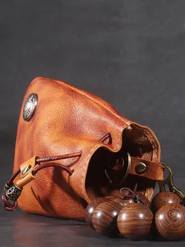 Винтажная кожаная сумка WESSLECO Geniune для хранения монет, кошелек на шнурке, подвесной чехол для ключей, чехол для банковских карт