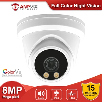 Anpviz 4K 8MP ColorVu Наружная IP-POE камера безопасности Одностороннее аудио CCTV Купольное видеонаблюдение IP66 H.265 P2P