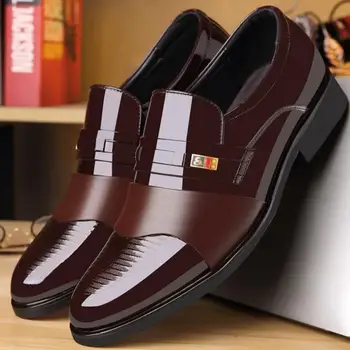 Новая мужская официальная кожаная обувь деловая повседневная обувь модные мокасины с одним стременем мужские тонкие туфли