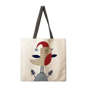 Женская сумка через плечо, Пляжная сумка, Рождественская Мультяшная женская сумка с олененком, Льняная сумка, Многоразовая сумка для покупок