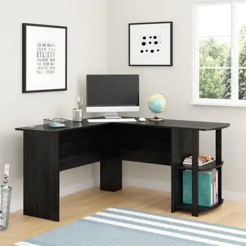 Современный письменный стол L с книжными полками для домашнего офиса, гостиной, черный дуб
