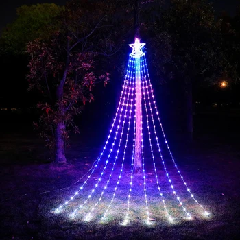 Рождественский Новый светодиодный Пентаграмма Водопад Огни RGB Проточная Вода Лампы Точечный Контроль Лошадь Беговая лампа На открытом воздухе Сады Газон Декор